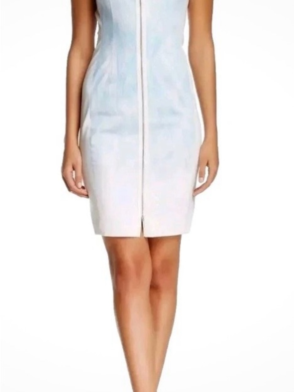 Elie Tahari White Midi Dress with Light Blue Stripe Accents